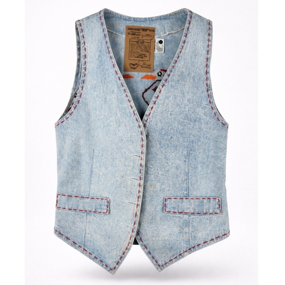 Vintage 90s Compagnie Bleu Embroidered Denim Vest Bird Western Acid Wash M